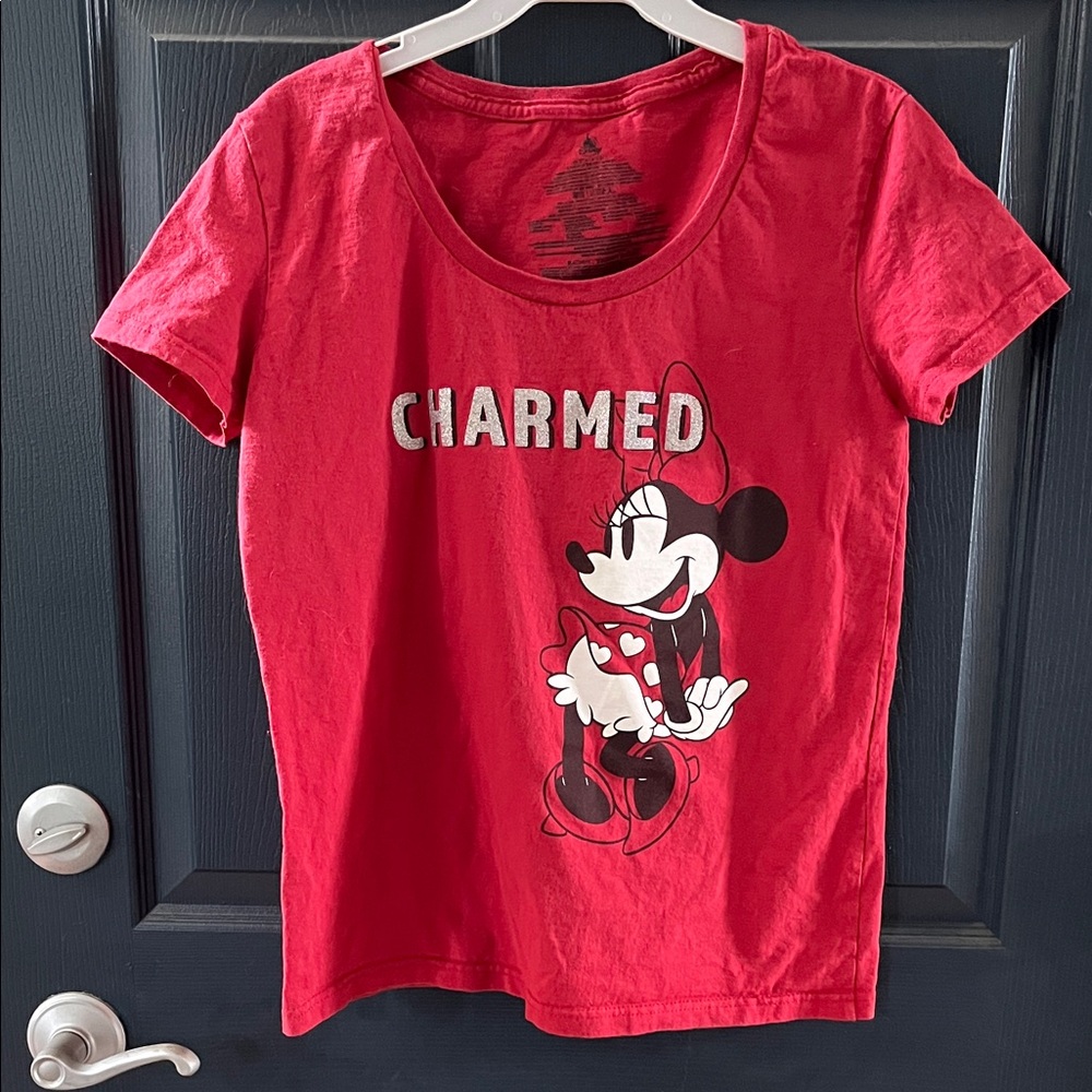 EUC Red Minnie Mouse glitter accented Charmed T-Shirt size medium